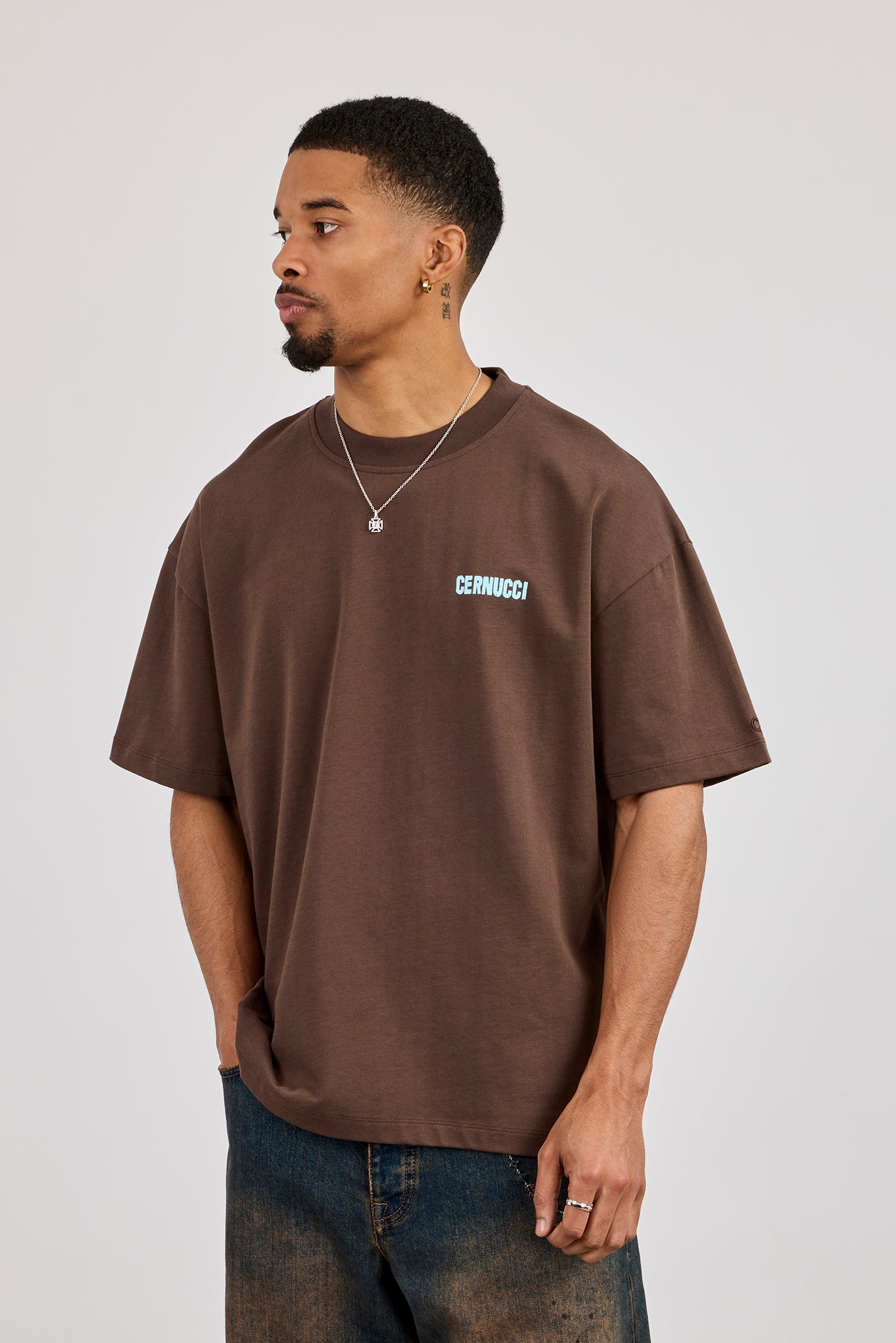 Oversized Rio Diamond Graphic T-Shirt - Brown